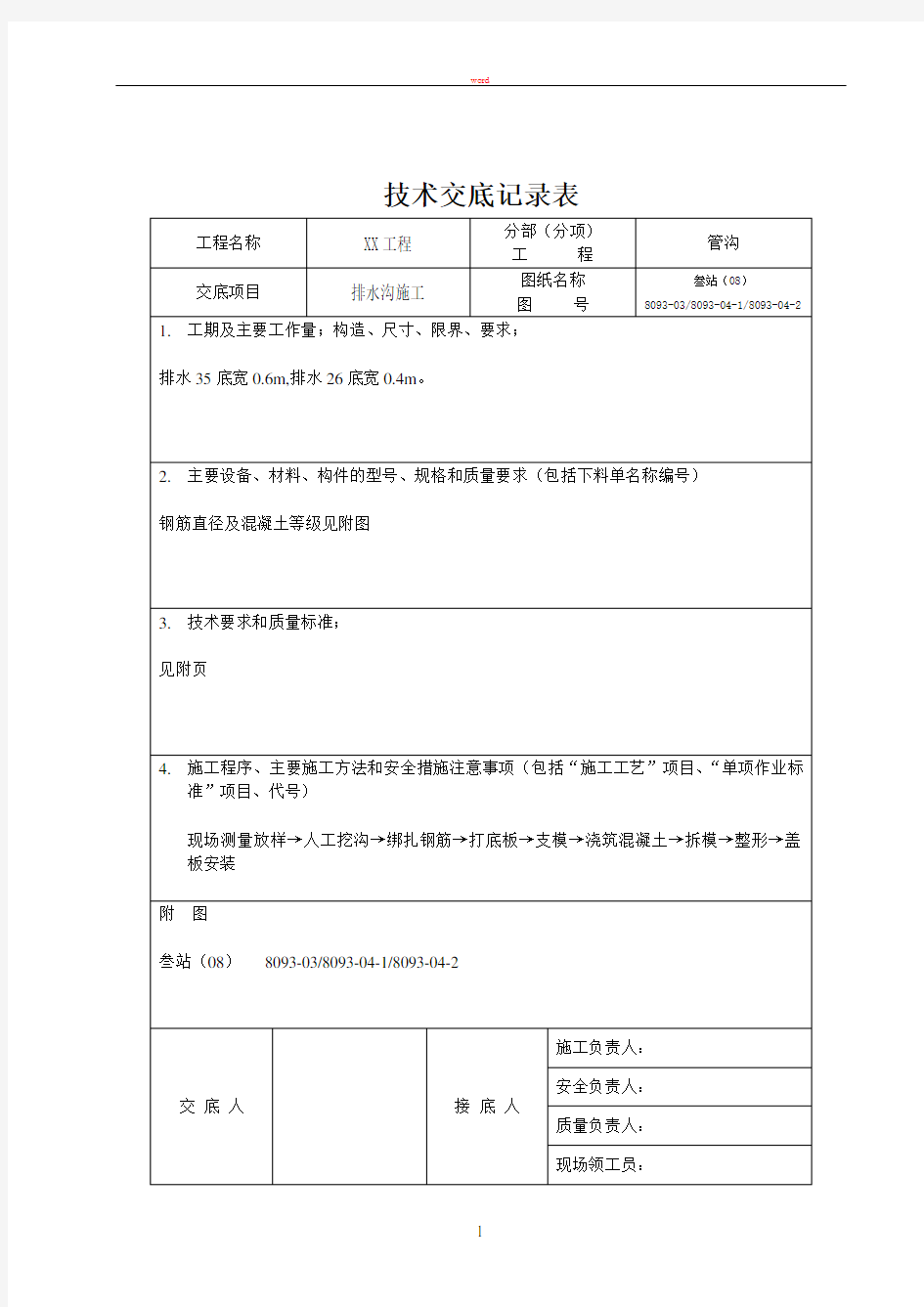 排水沟施工技术交底