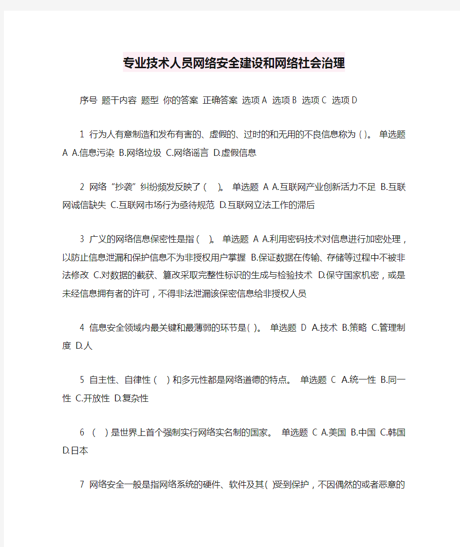 继续教育专业技术人员网络安全建设和网络社会治理答案