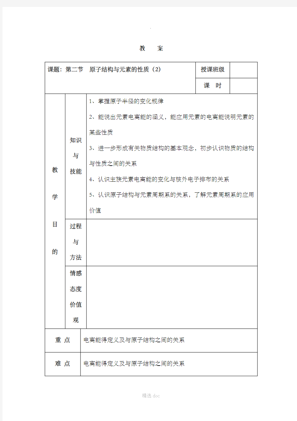 《原子结构与元素的性质》第二课时参考教案