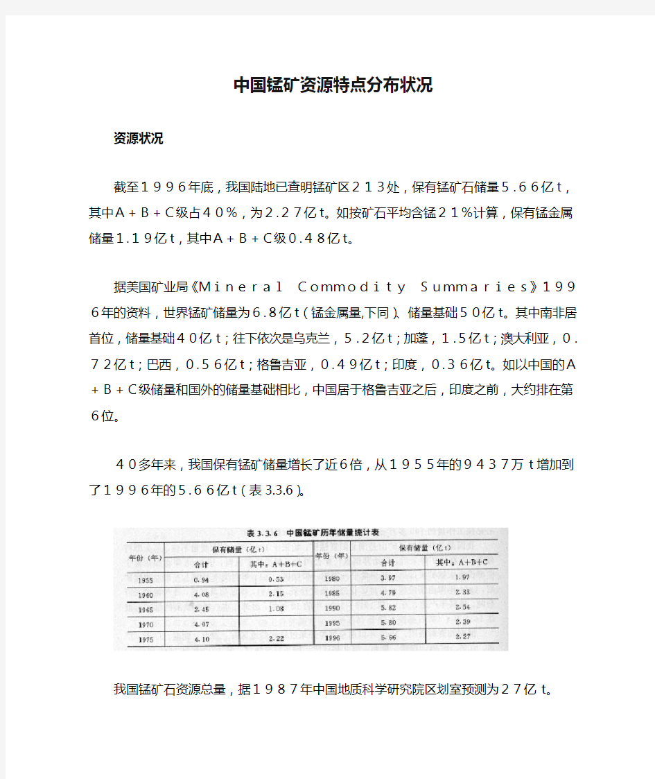 中国锰矿资源特点分布状况