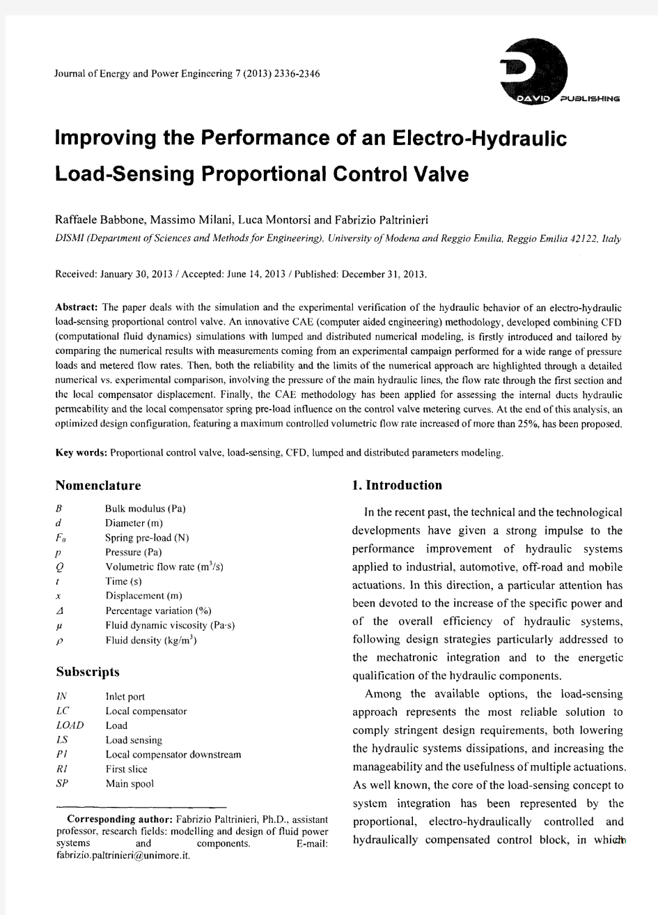 Improving the Performance of an Electro-Hydraulic Load-Sensing Proportional Control Valve