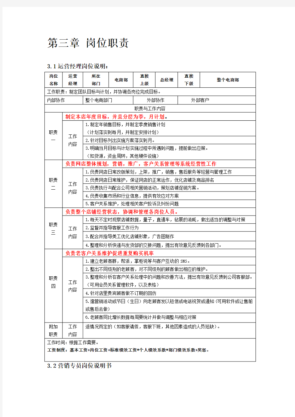 电商部岗位职责