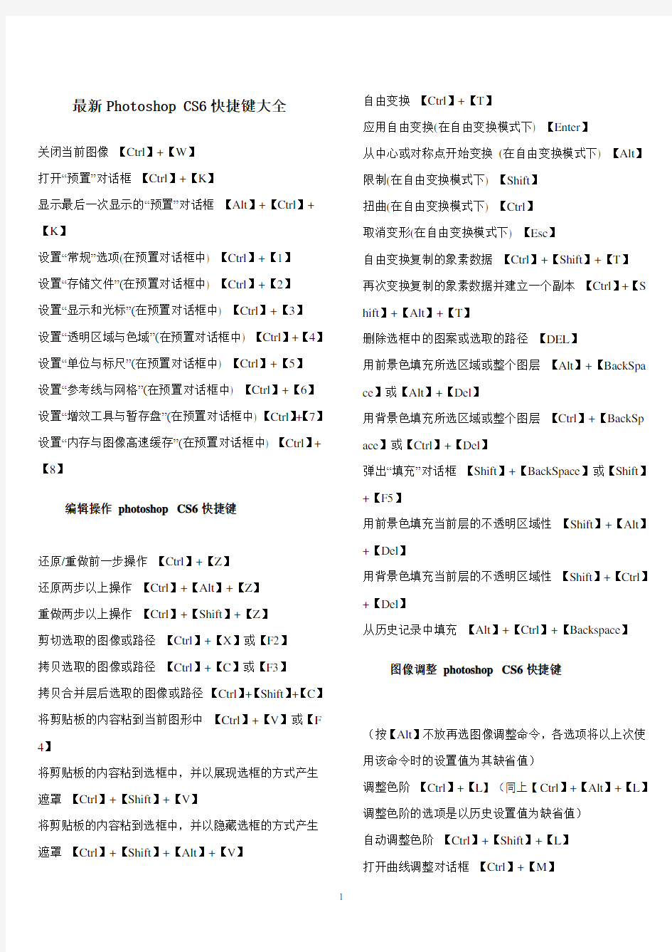 最新Photoshop_CS6快捷键大全