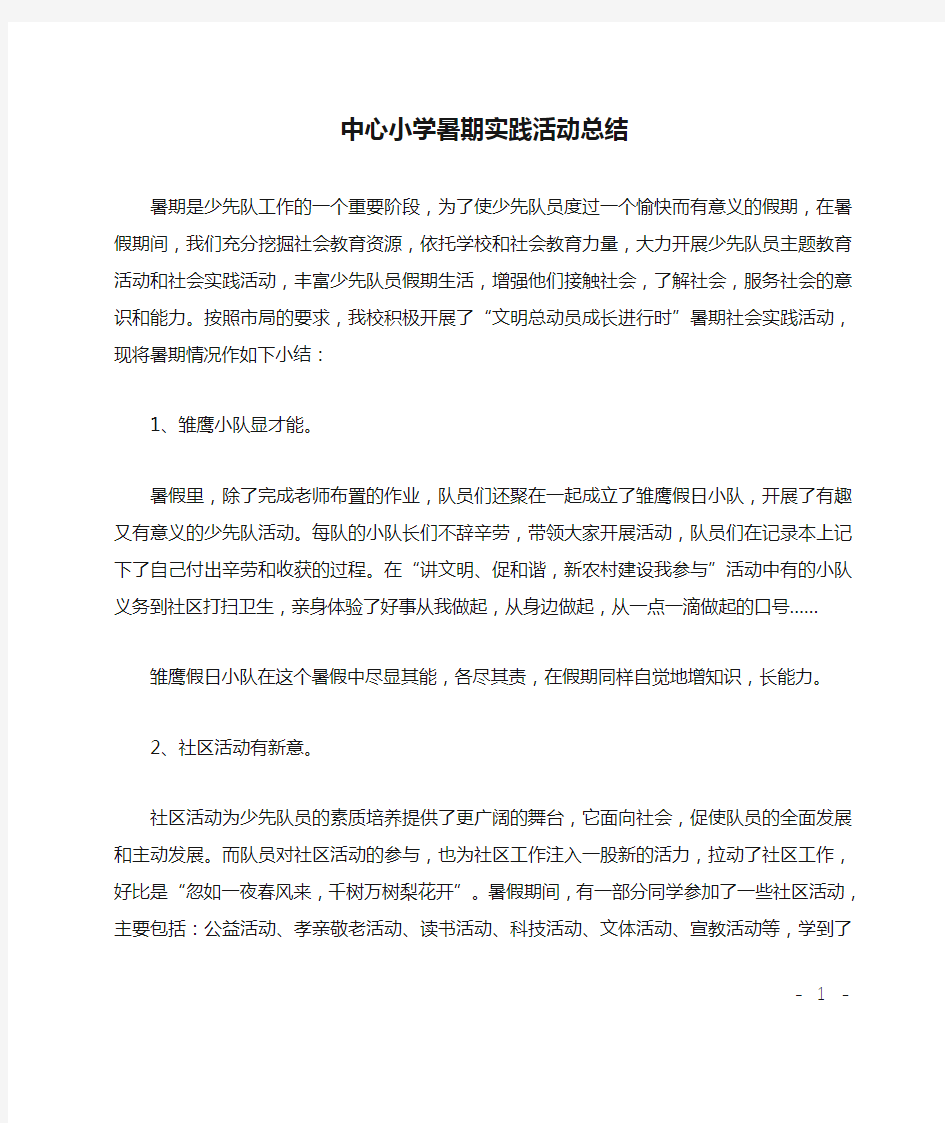 中心小学暑期实践活动总结