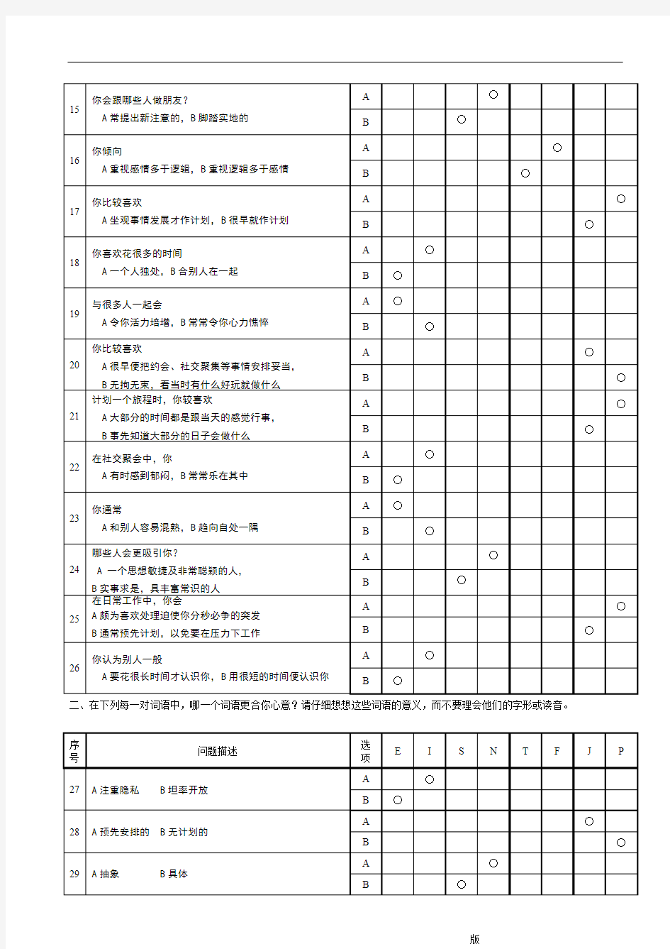 职业性格测试题(通用版)