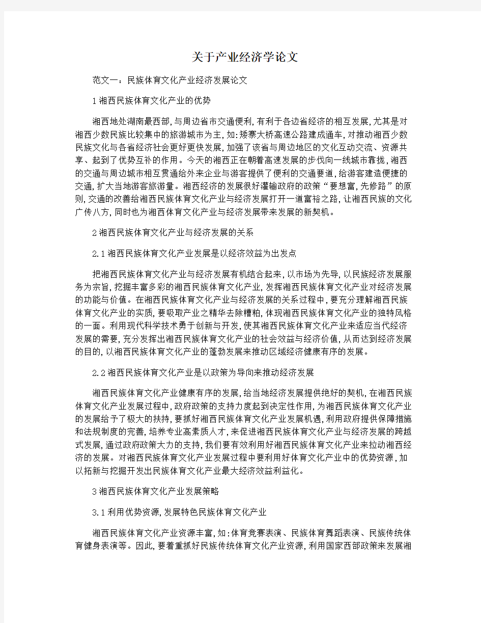 关于产业经济学论文