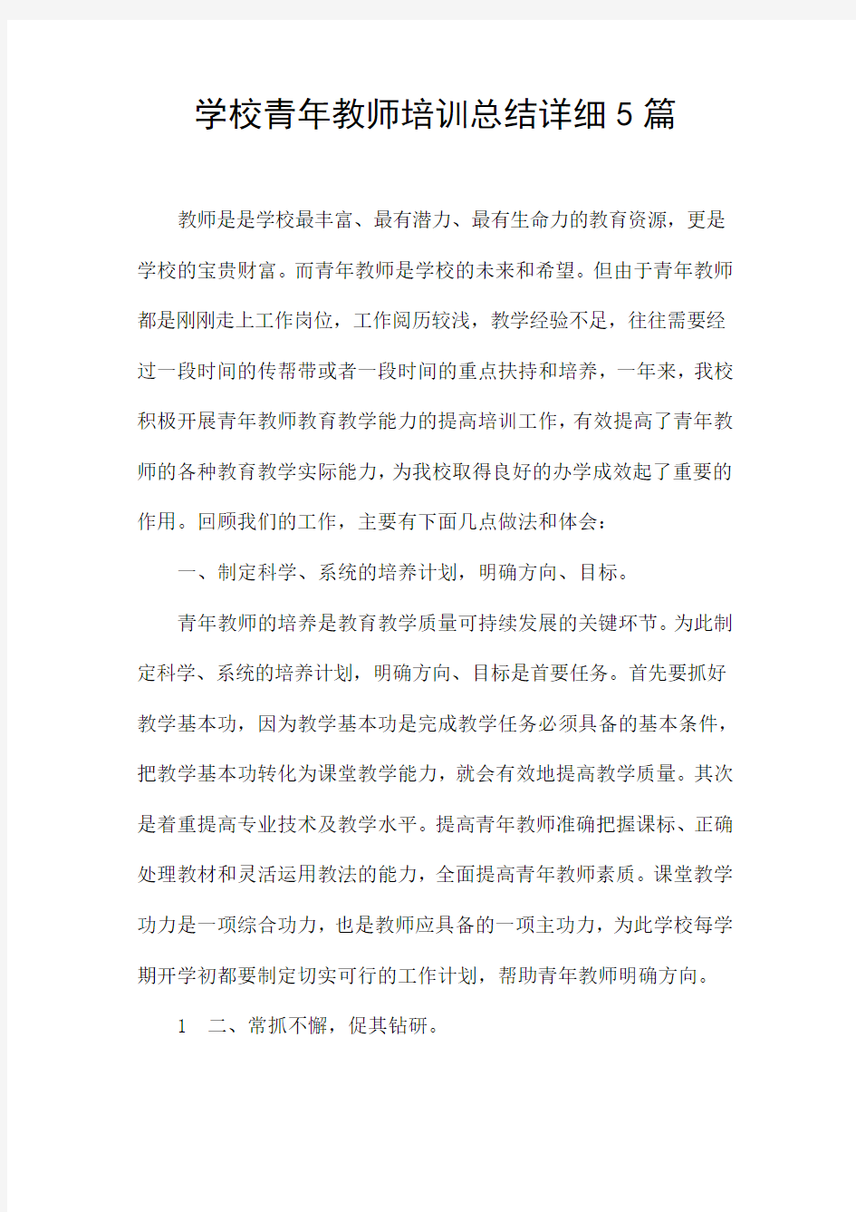 学校青年教师培训总结详细5篇