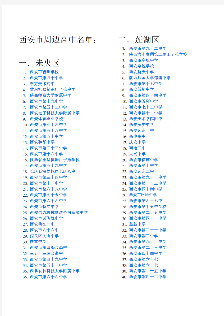 西安市全部中学----整理版