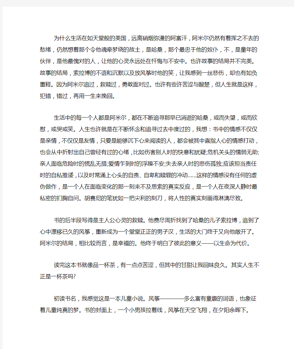 追风筝的人的读书笔记6篇