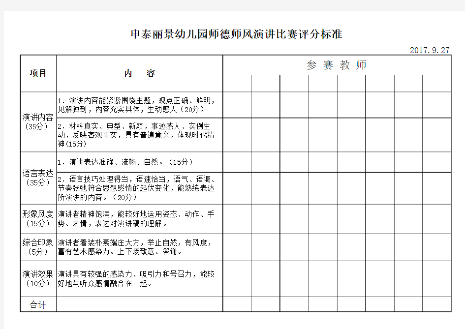 2017年教师演讲比赛评分标准