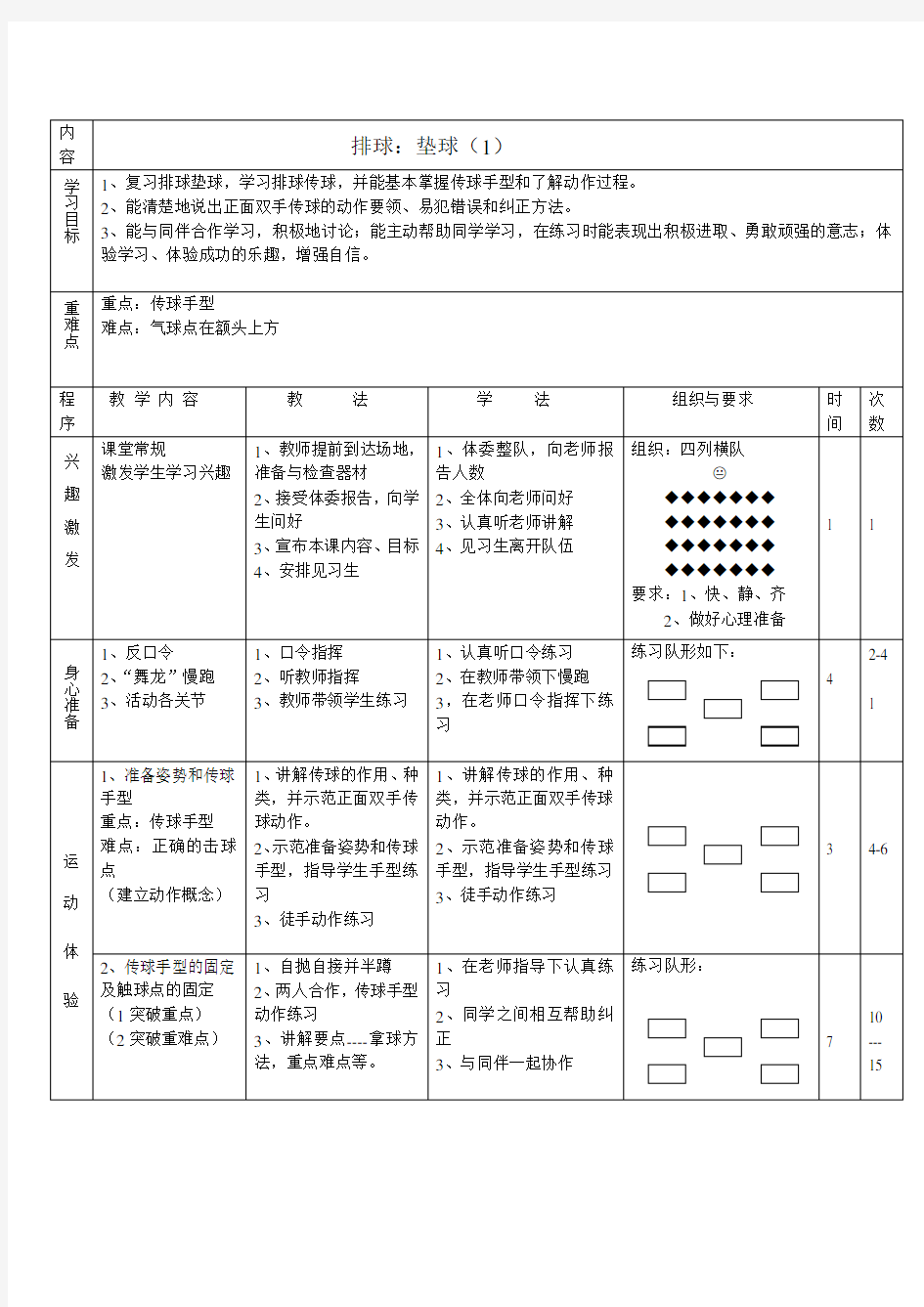 排球：垫球教案.