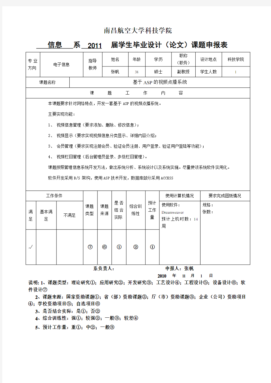 南昌航空大学科技学院毕业设计(论文)课题申报表