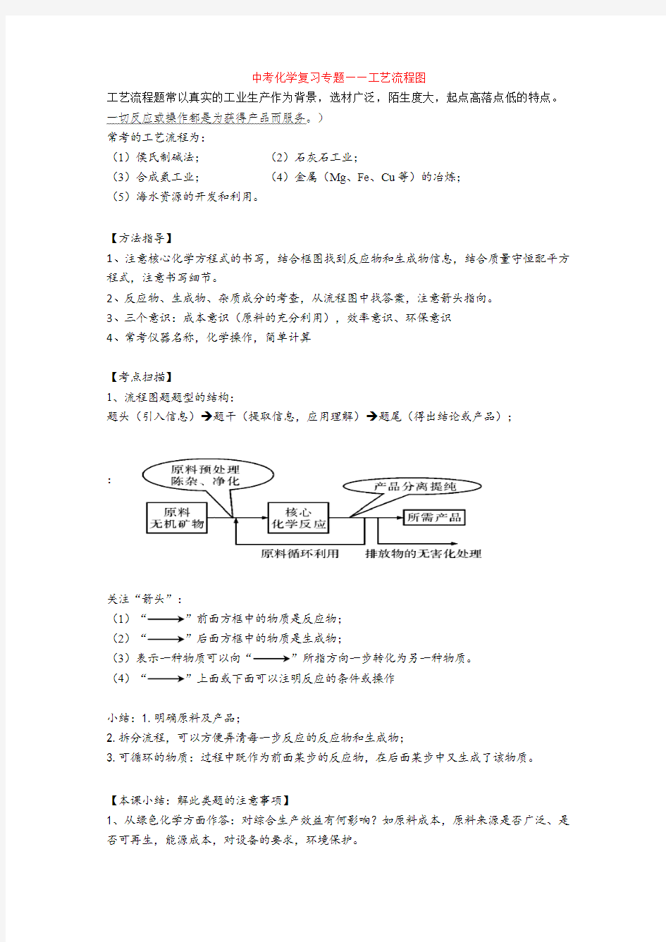 中考化学复习专题——工艺流程图