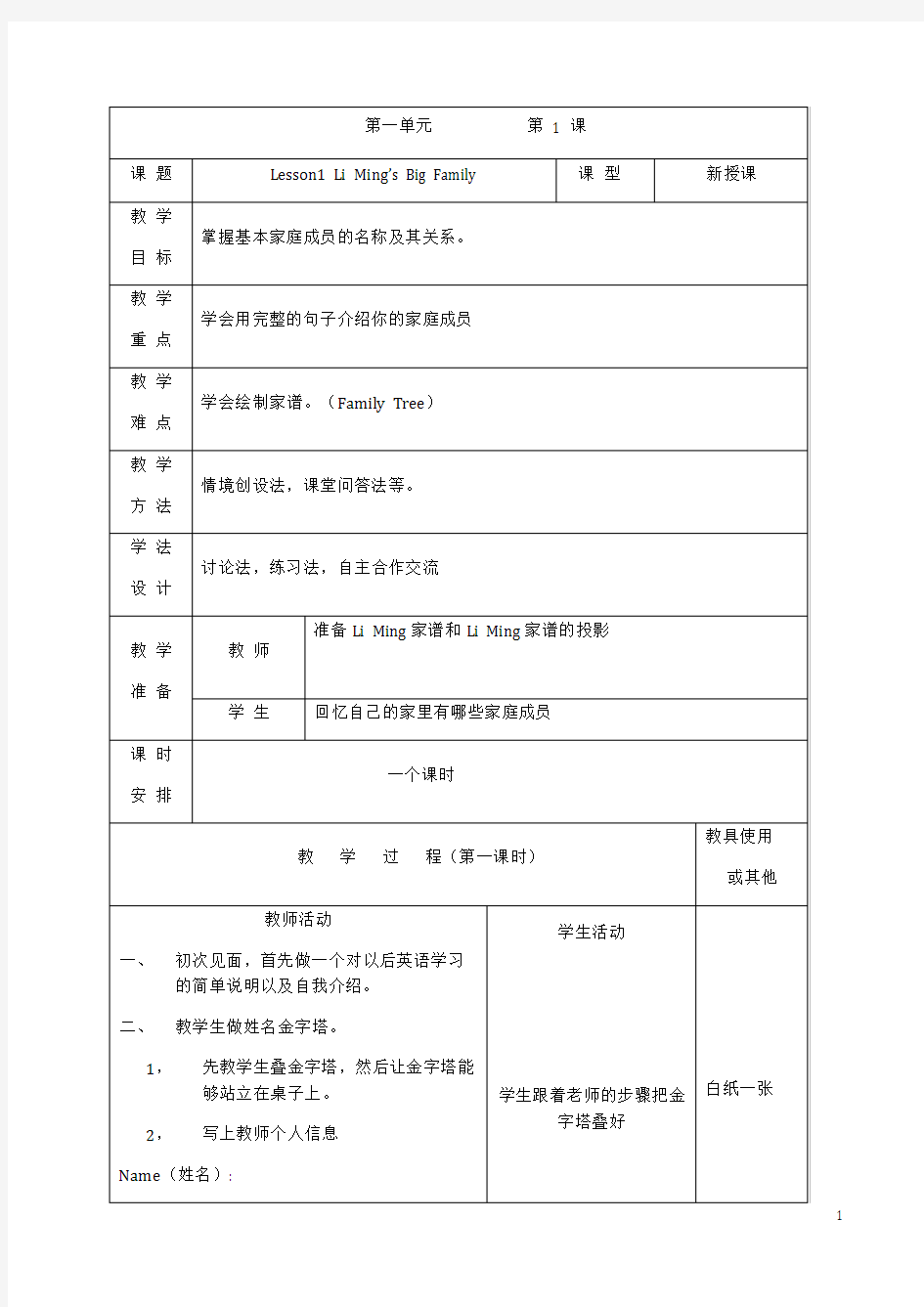 2017-2018最新冀教版小学英语五年级上册教案+教学反思