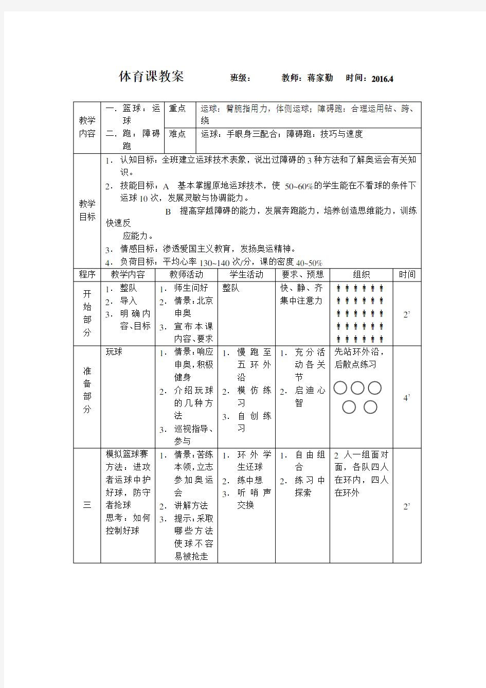 初中体育教案范文