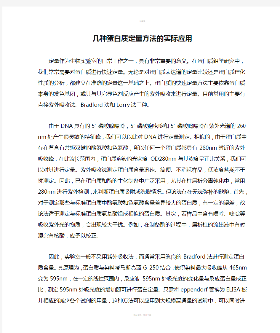 几种蛋白质定量方法的实际应用