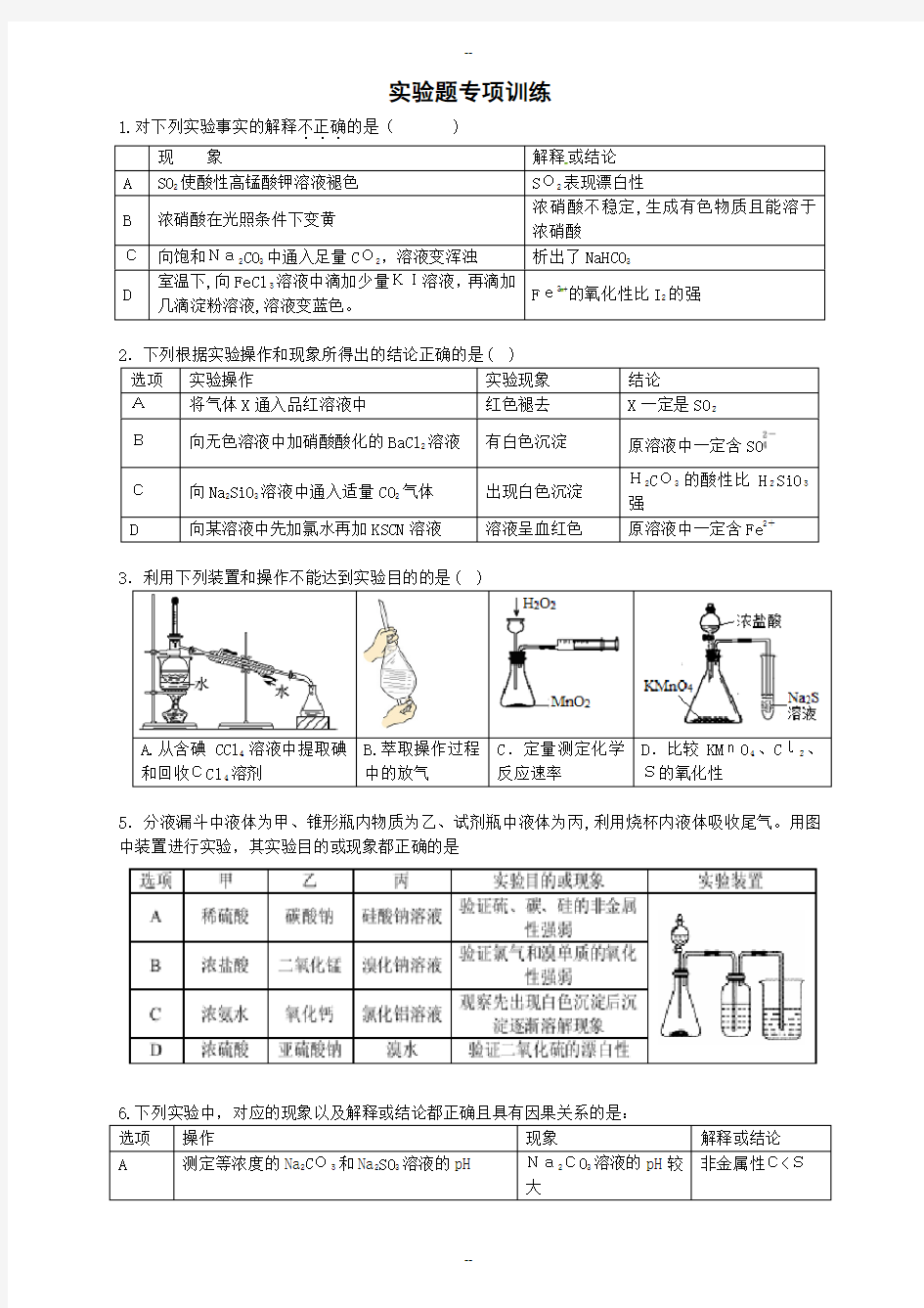 高中化学实验题专项训练