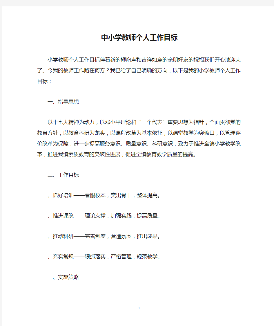 中小学教师个人工作目标