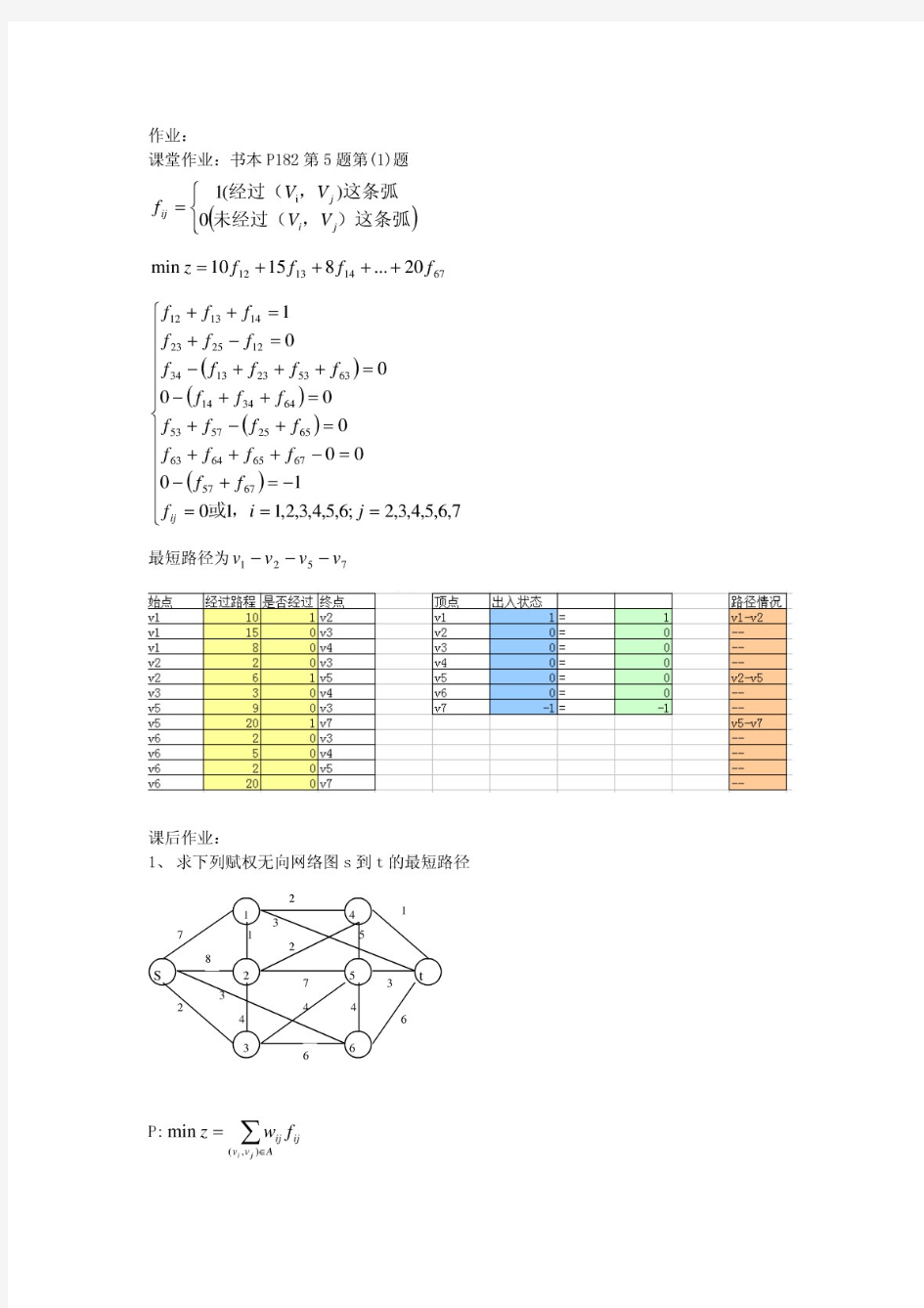 运筹学最短路问题作业