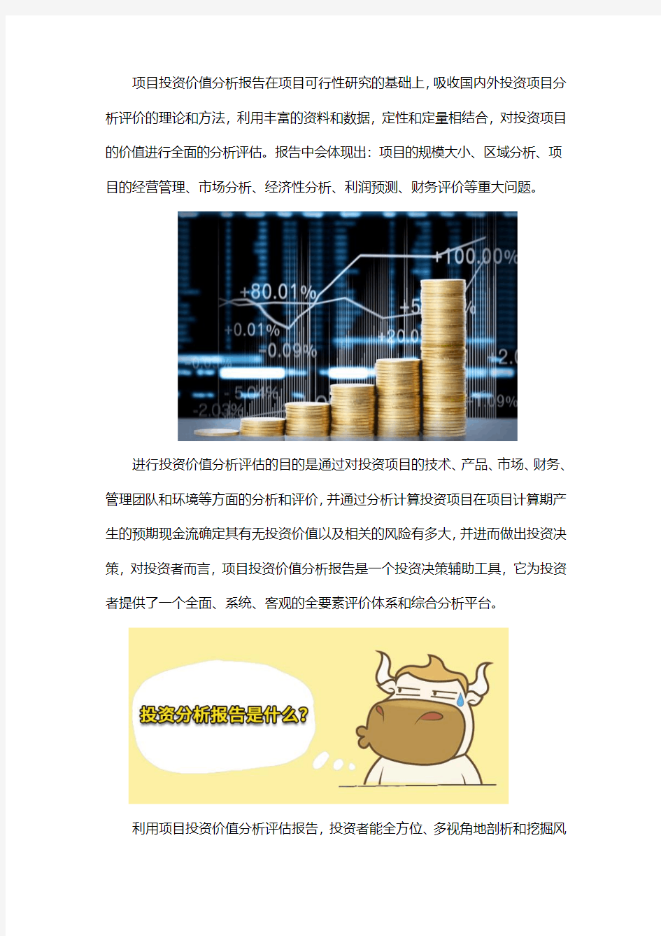 项目投资价值分析报告有什么作用