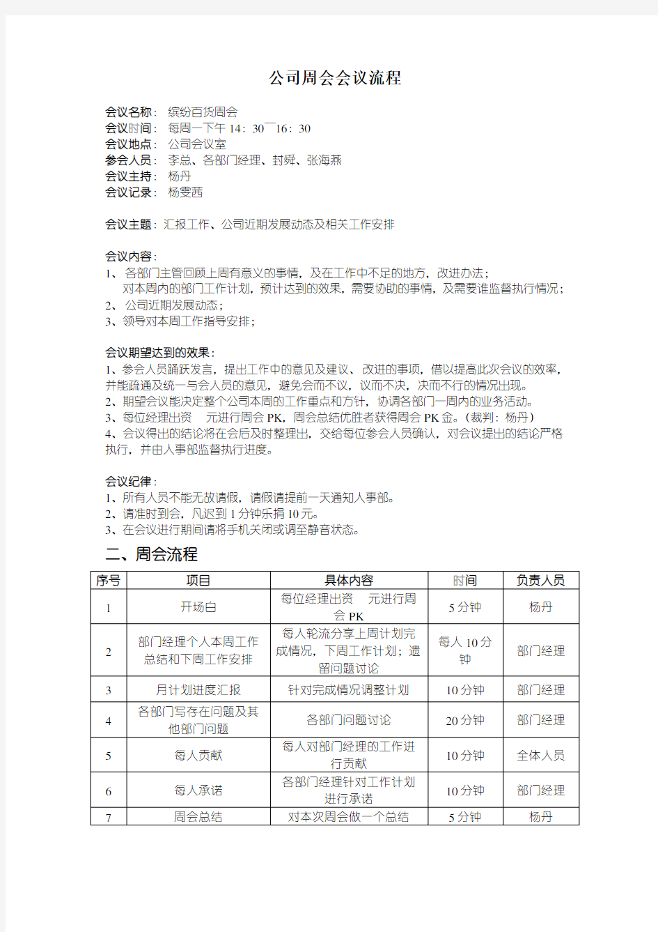 公司周会会议流程