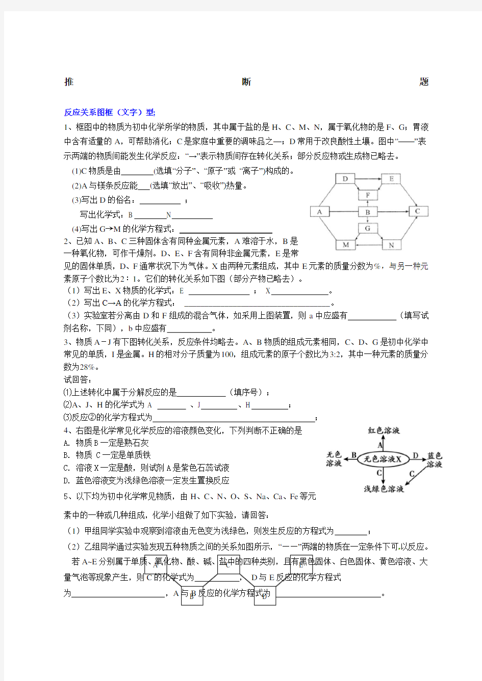 初中化学推断题 难 精选范文