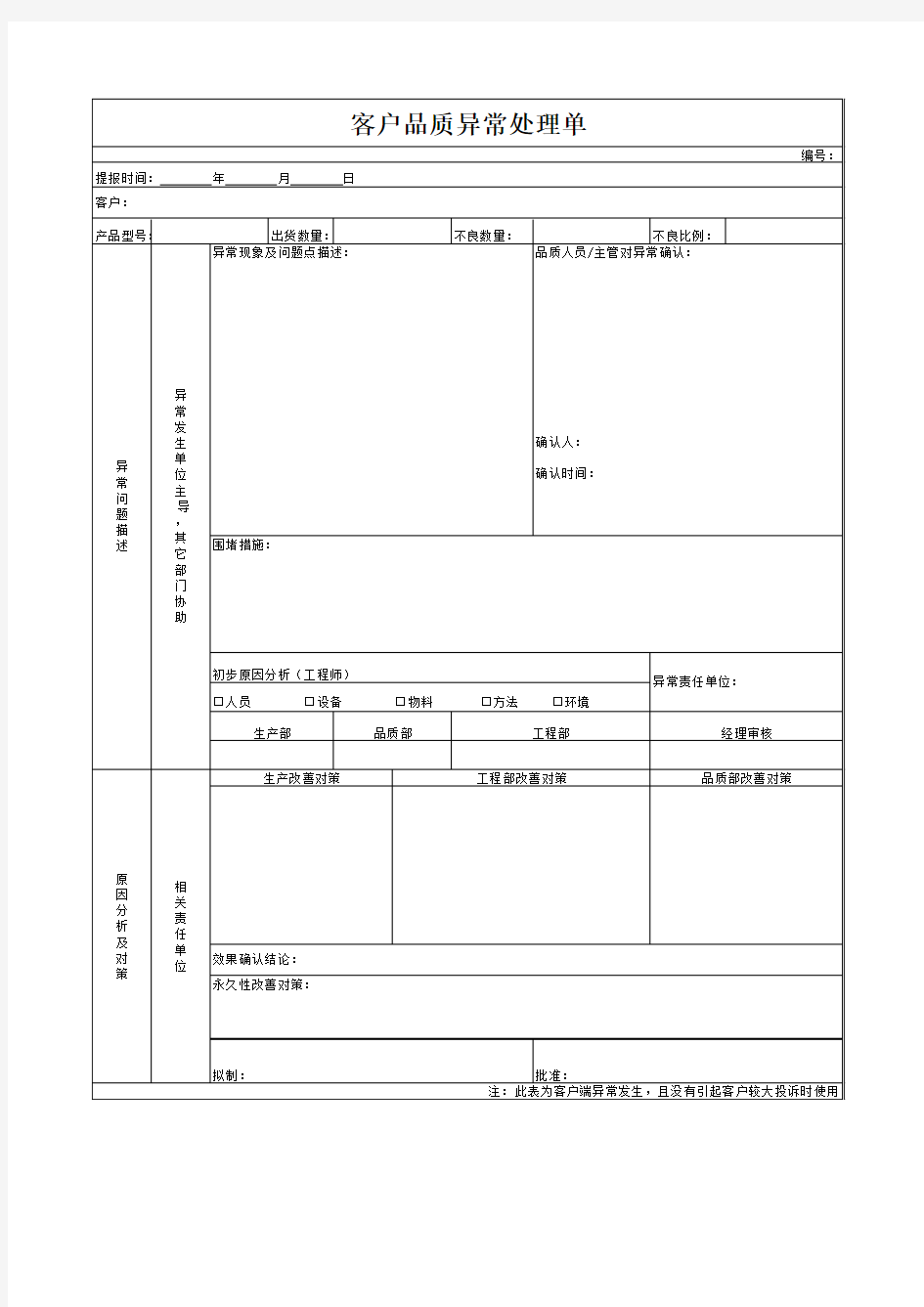 客户品质异常处理单