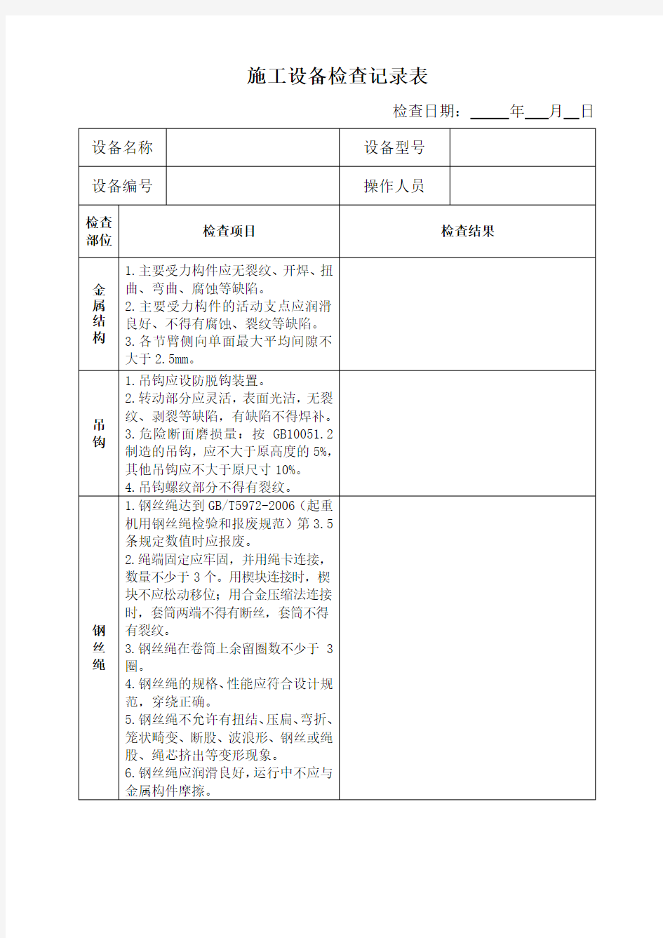 汽车吊检查记录表