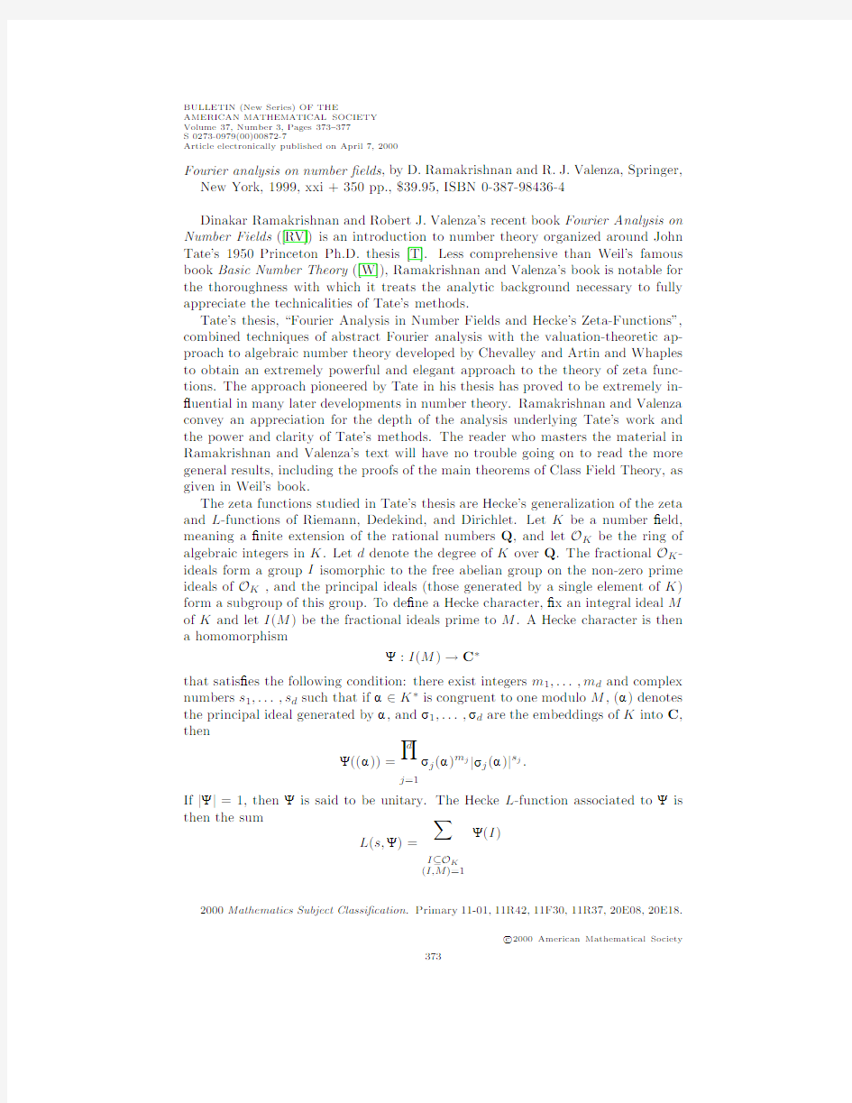 Dinakar Ramakrishnan and Robert J. Valenza’s recent book Fourier Analysis on