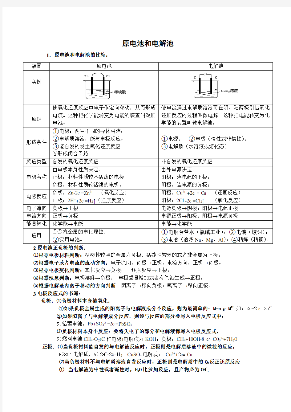 原电池和电解池知识点总结