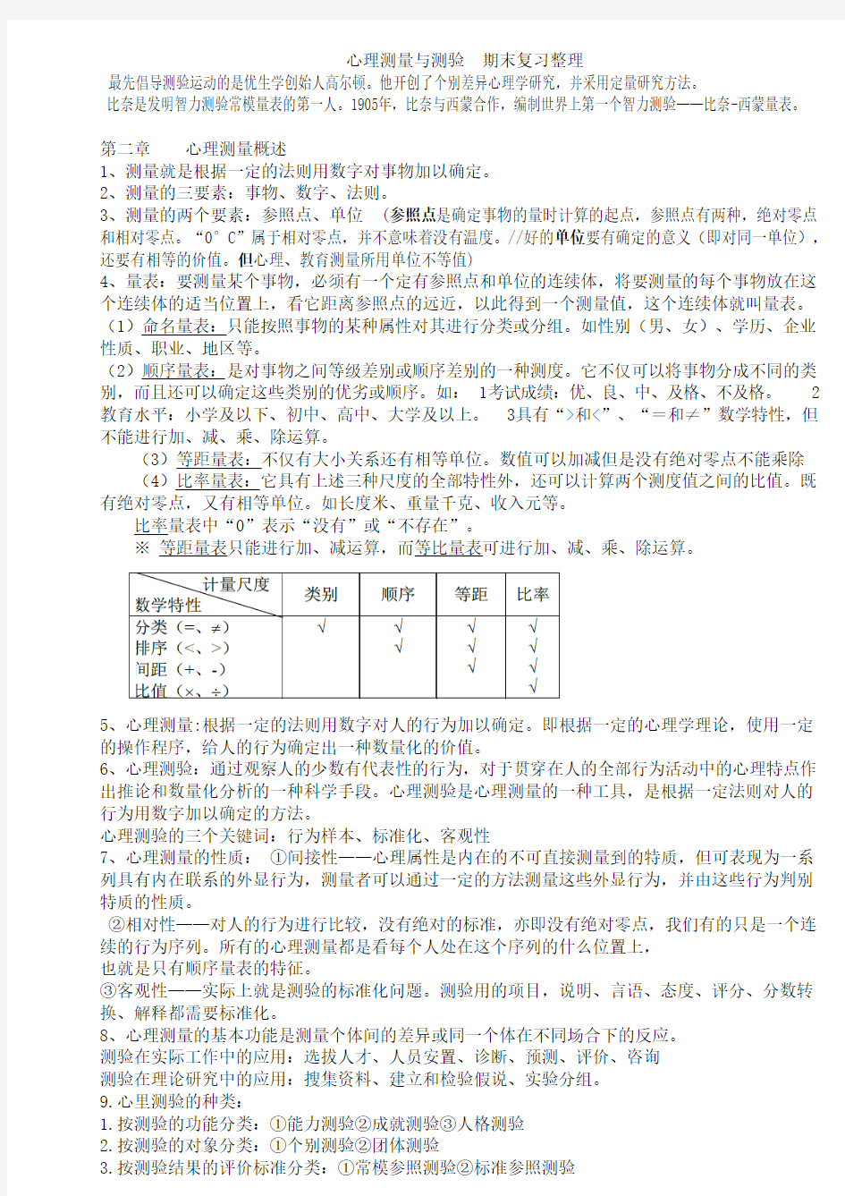 心理测量学复习重点