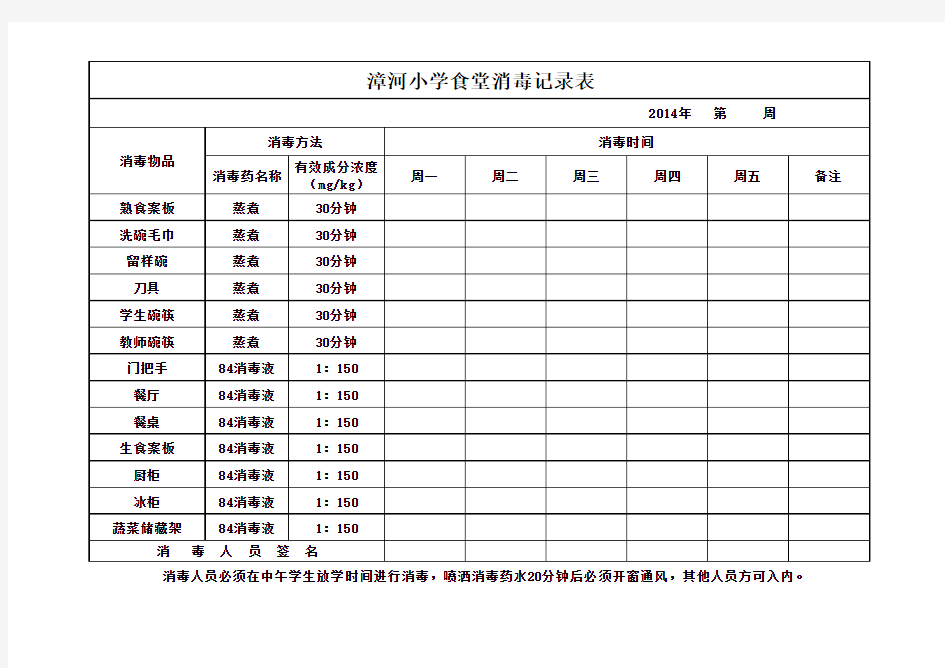 学校食堂消毒记录表