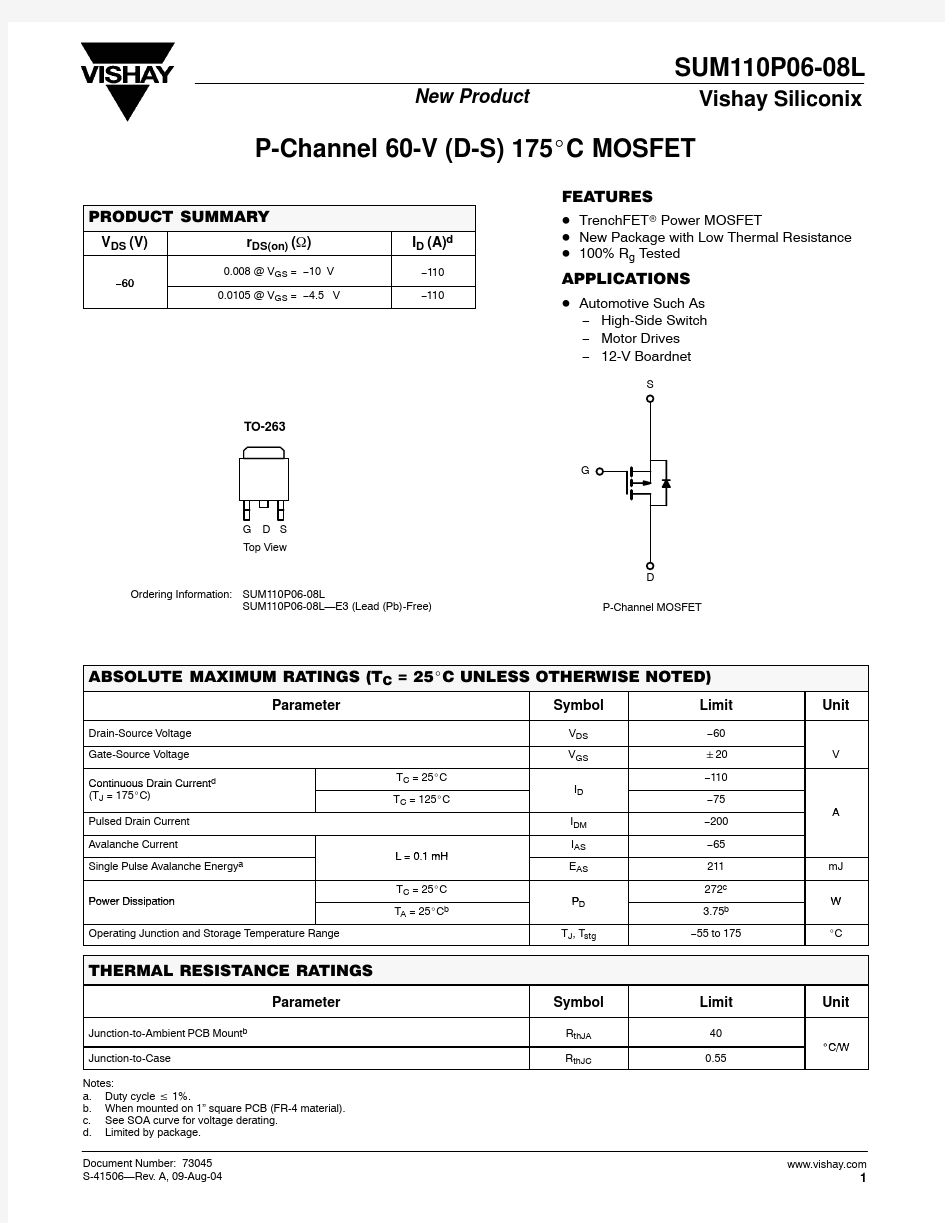 SUM110P06-08L中文资料