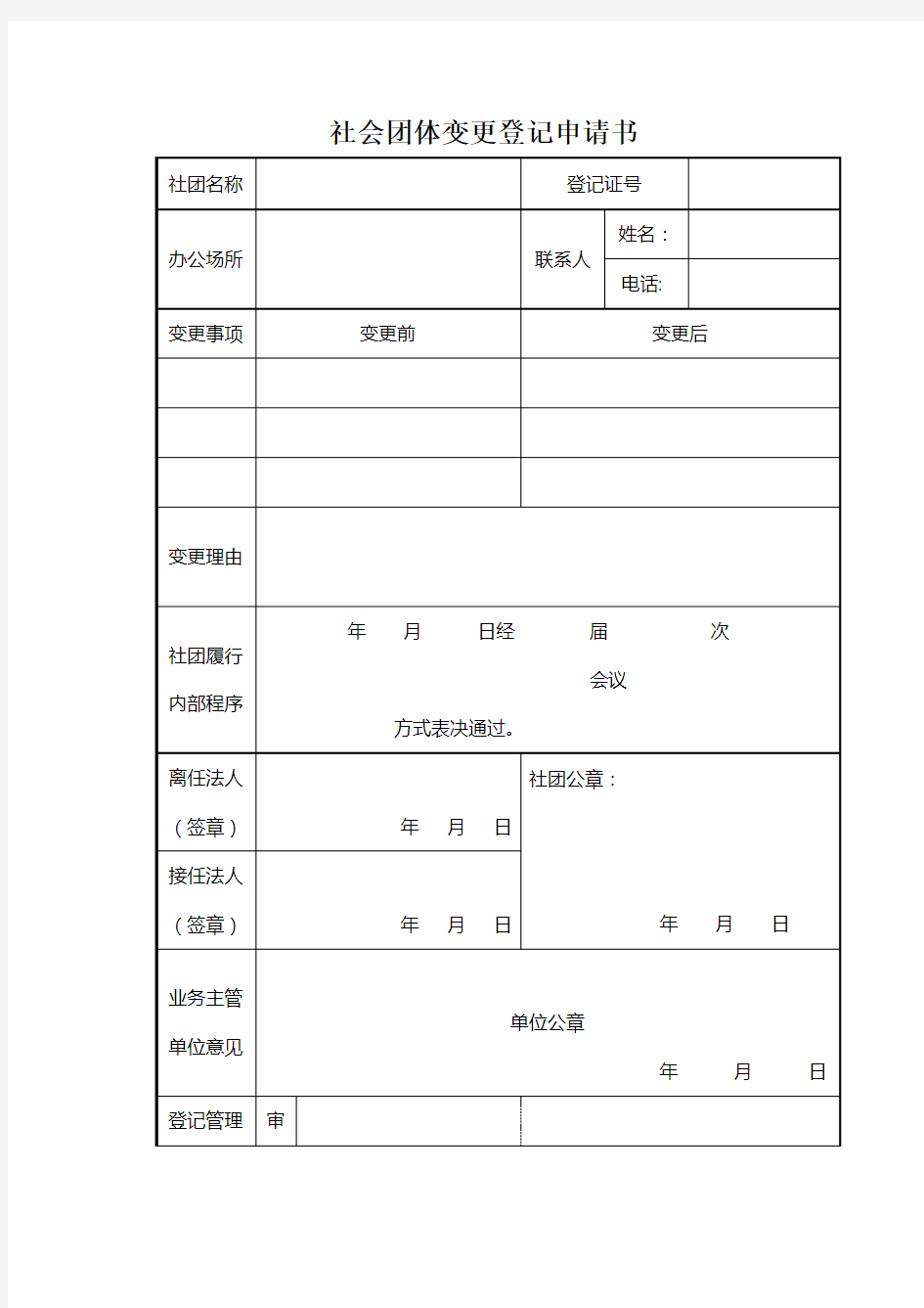 社会团体变更登记申请