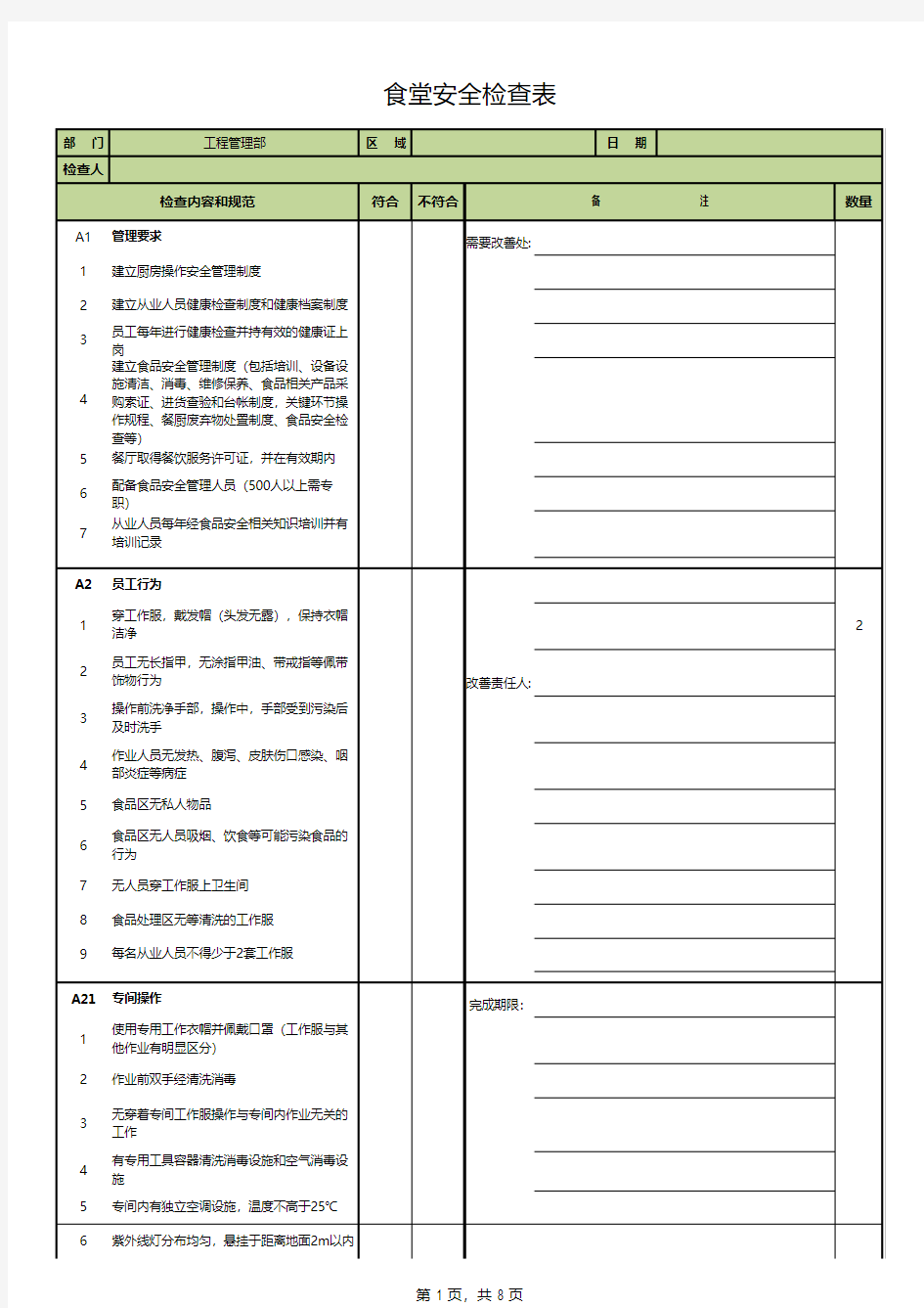 01 厨房安全检查表(1)