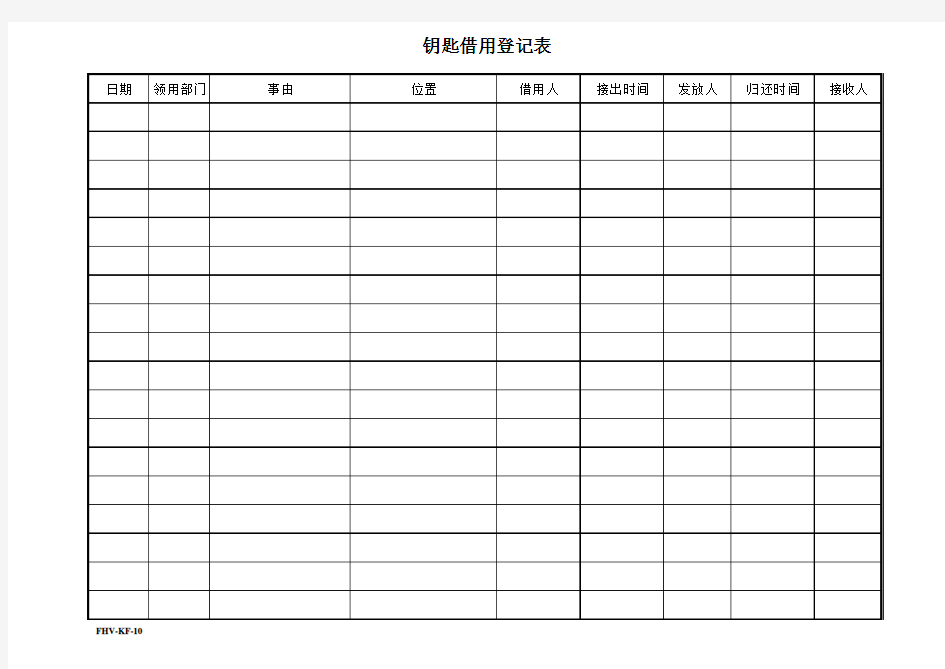 物业钥匙借用登记表