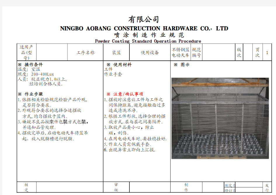 喷涂作业指导书SOP格式