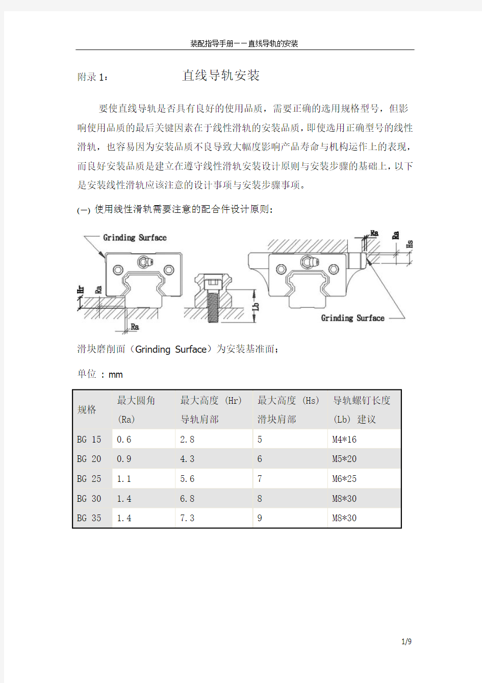 直线导轨的安装