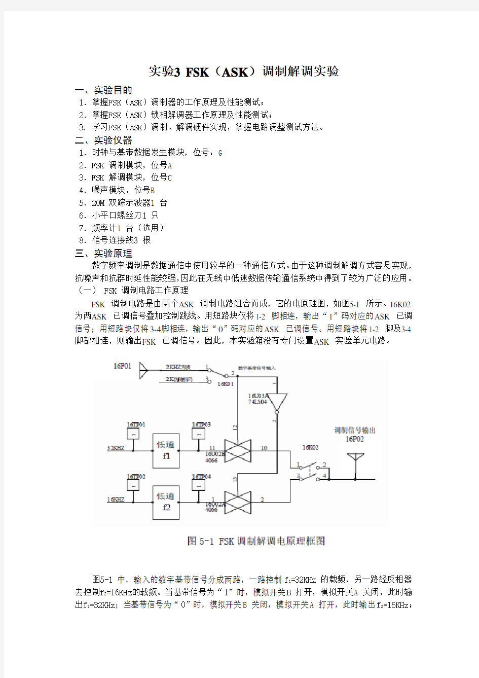 FSK(ASK)调制解调实验报告