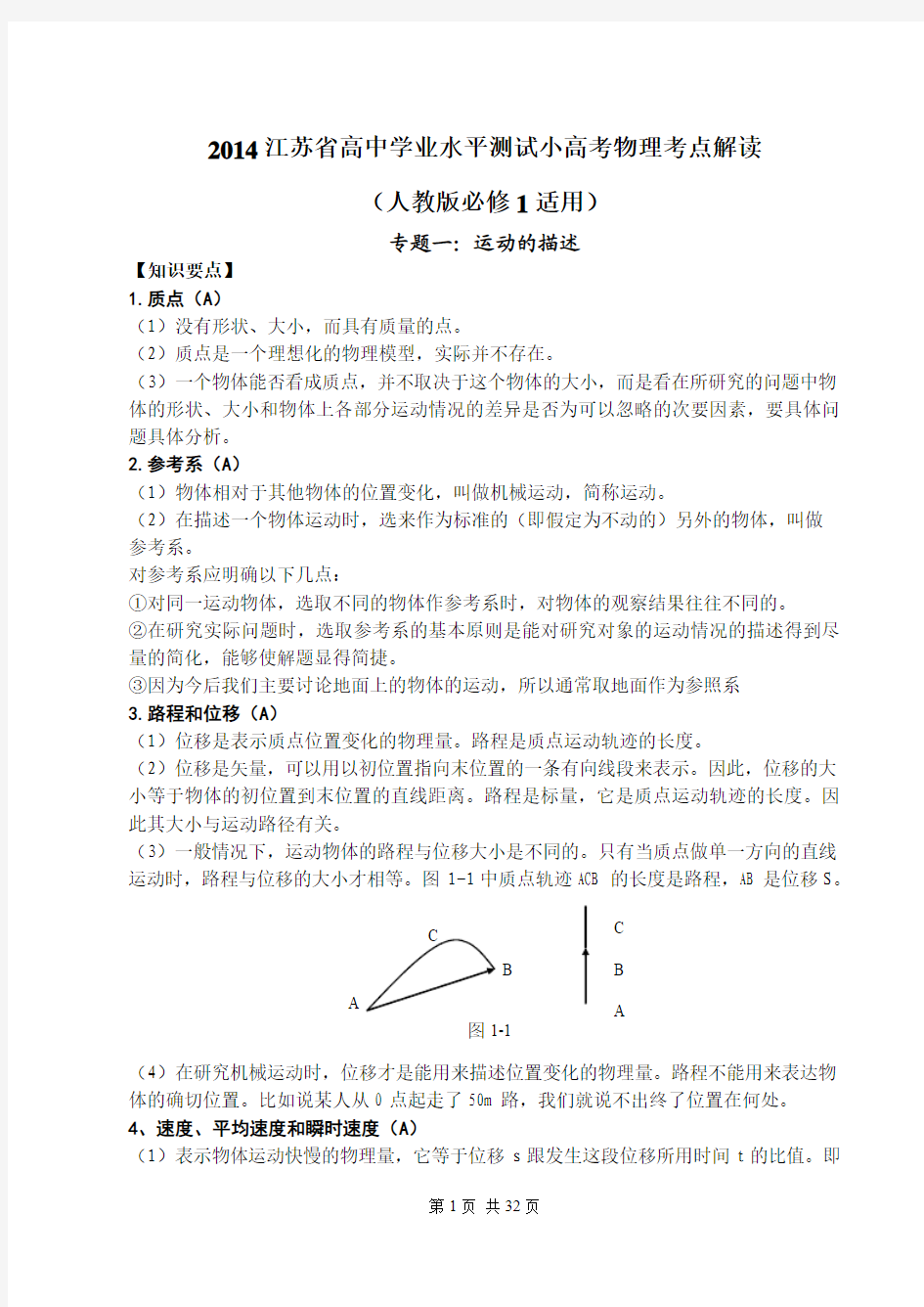2014江苏省高中学业水平测试小高考物理考点解读(经典打印版)