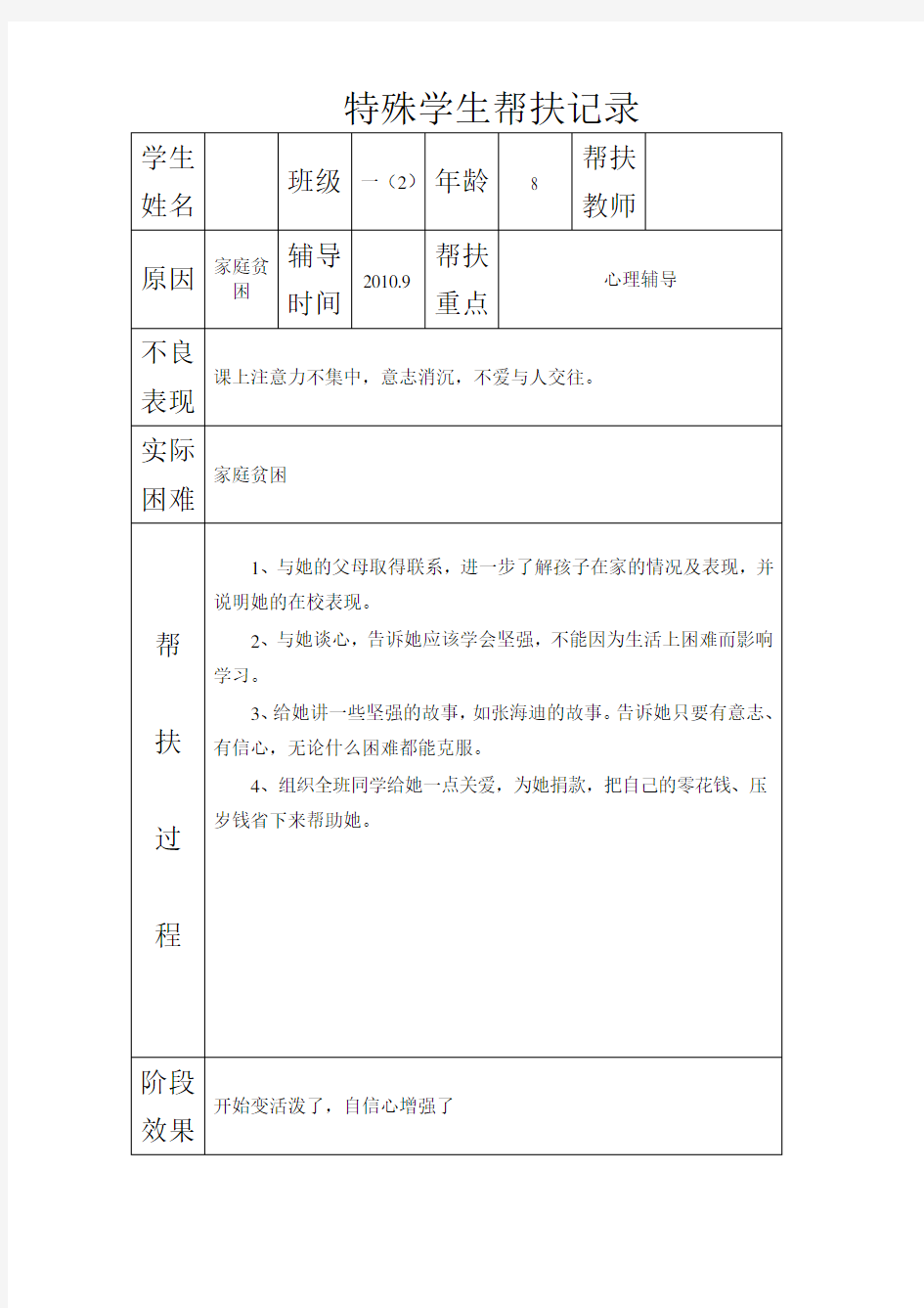 特殊学生帮扶记录