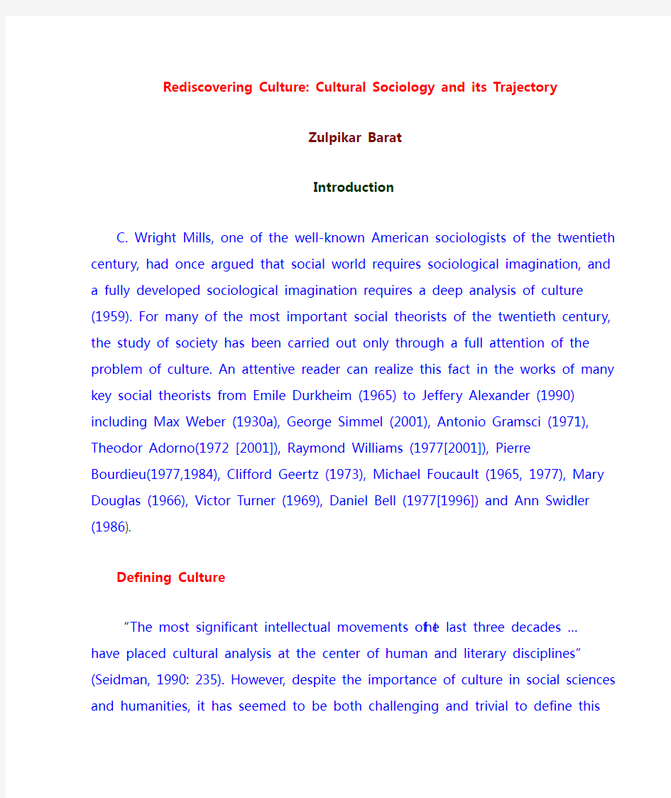 Cultural Sociology and its Trajectory (zulpikar barat)