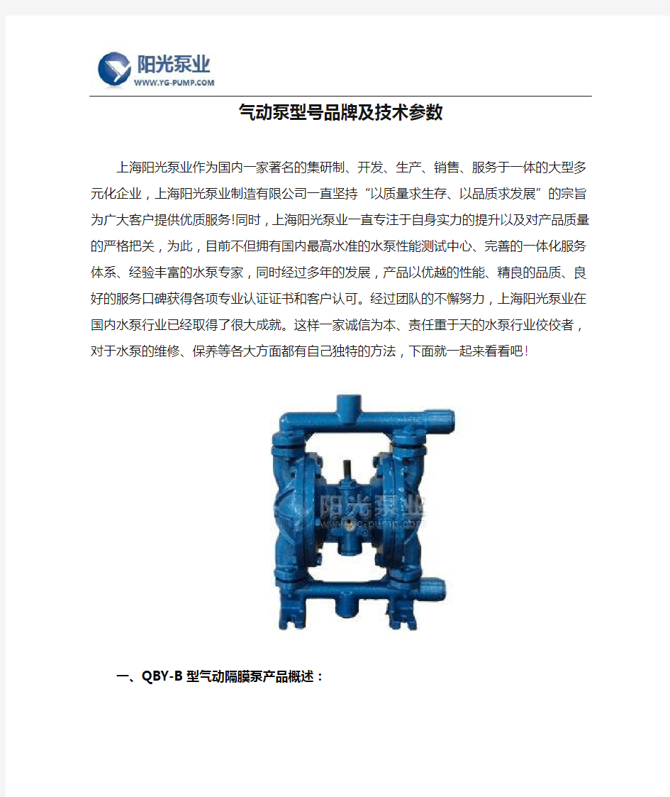 气动泵型号品牌及技术参数