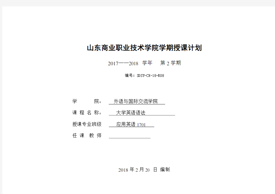 大学英语语法授课计划