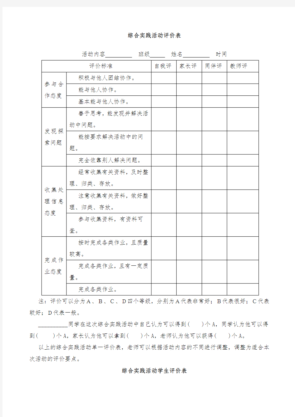 综合实践活动评价表 (1)