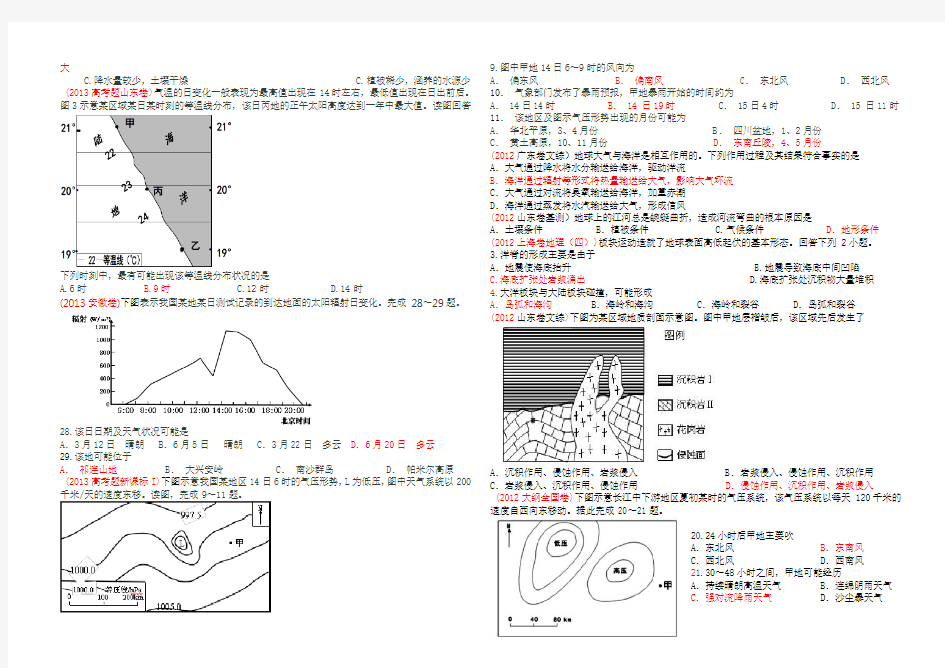 (部分)地球大气高考真题至