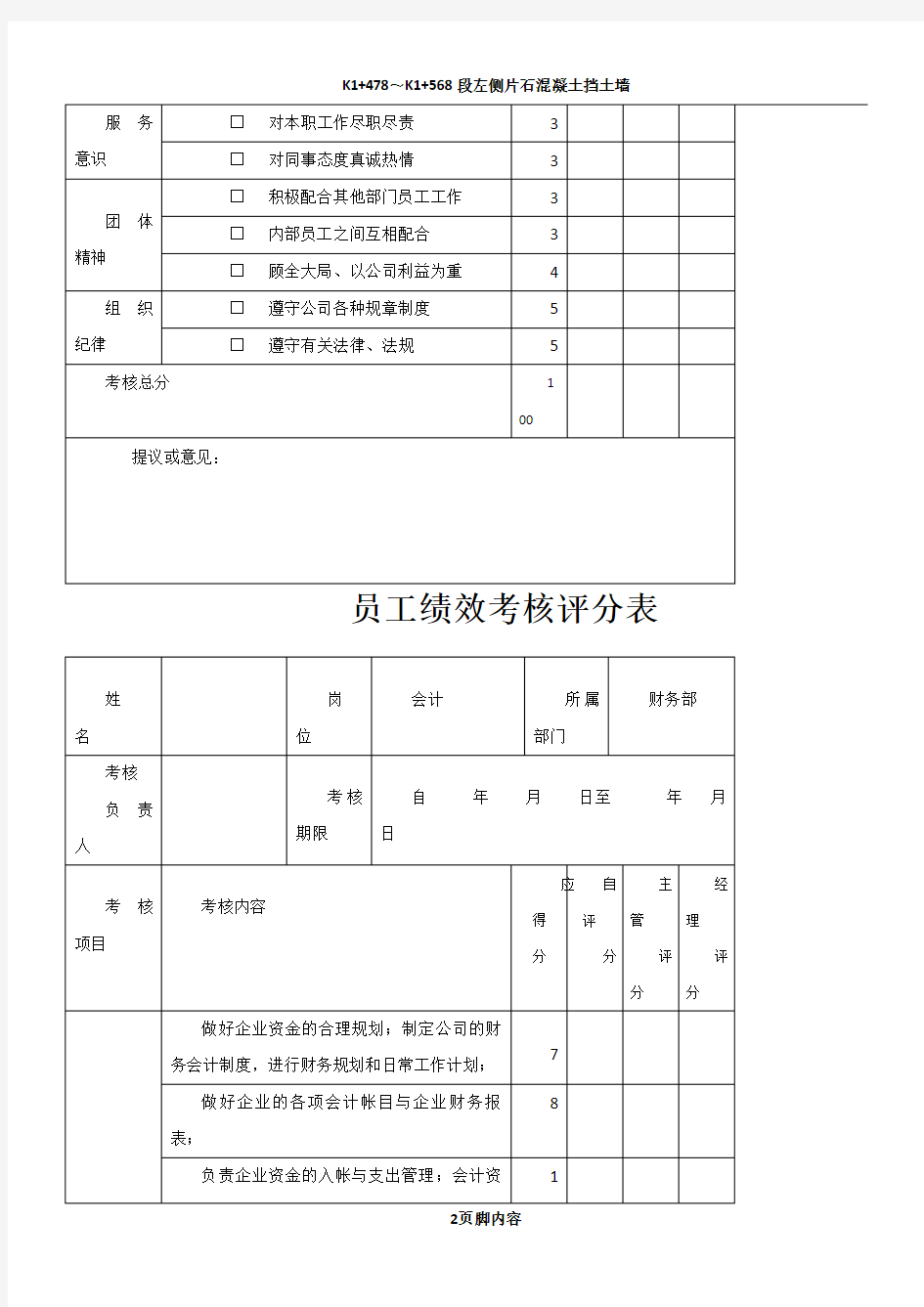 建筑施工岗位绩效考核