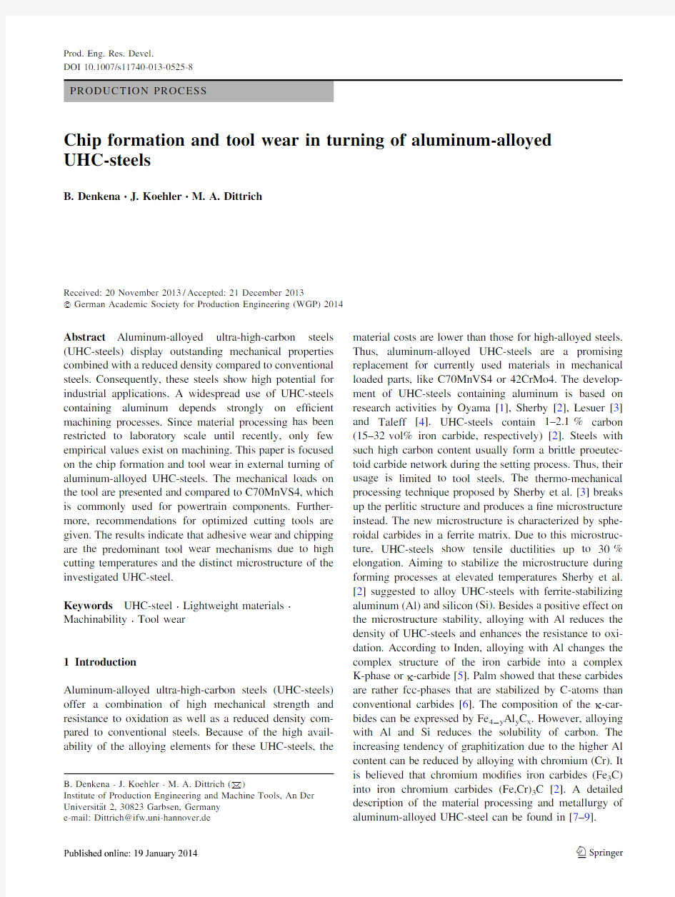 Chip formation and tool wear in turning of aluminum-alloyed UHC-steels