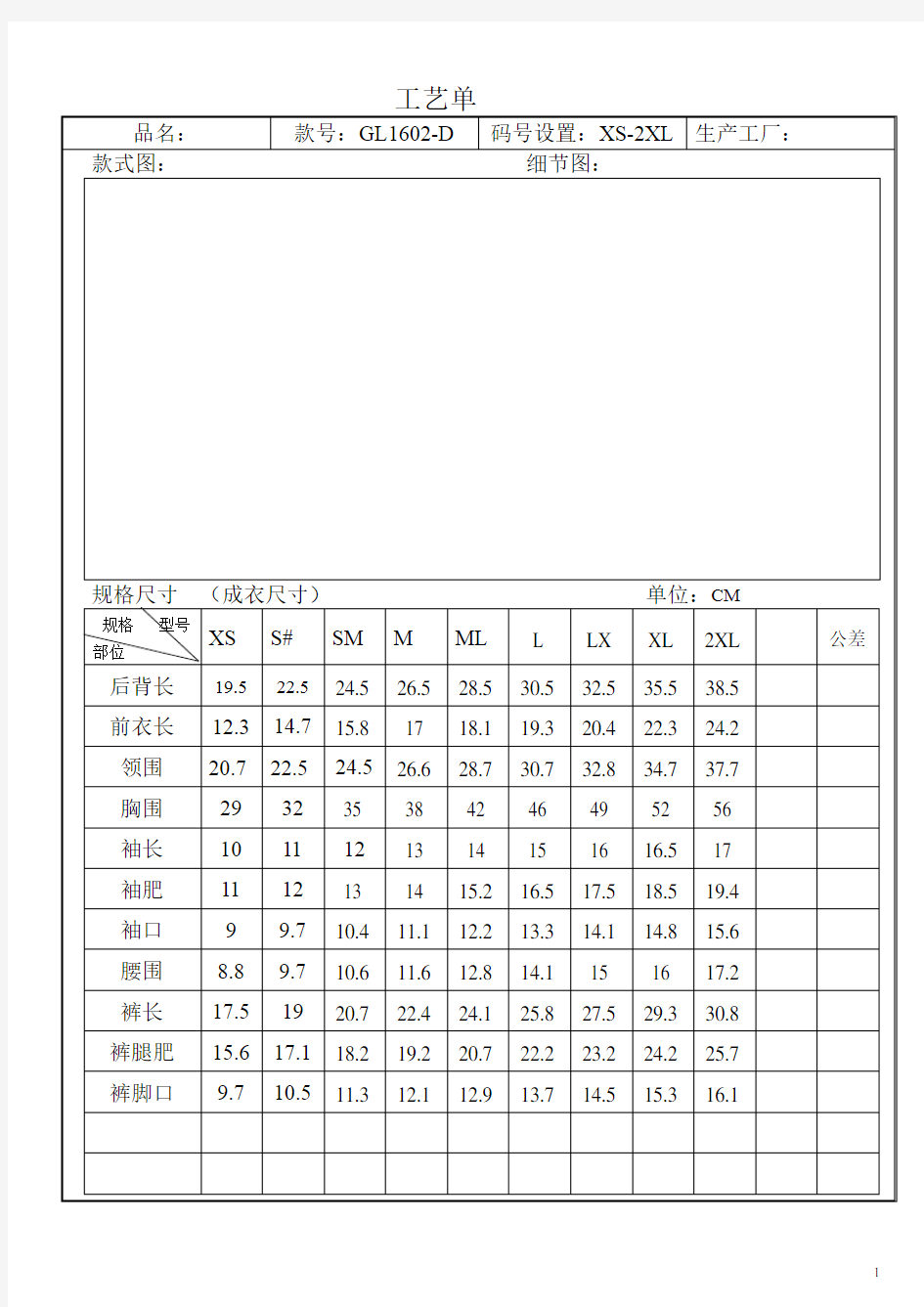 服装全套工艺单模板