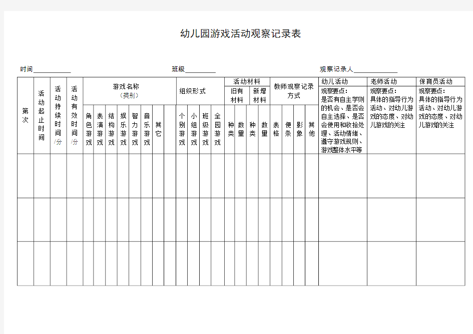 游戏活动观察记录表